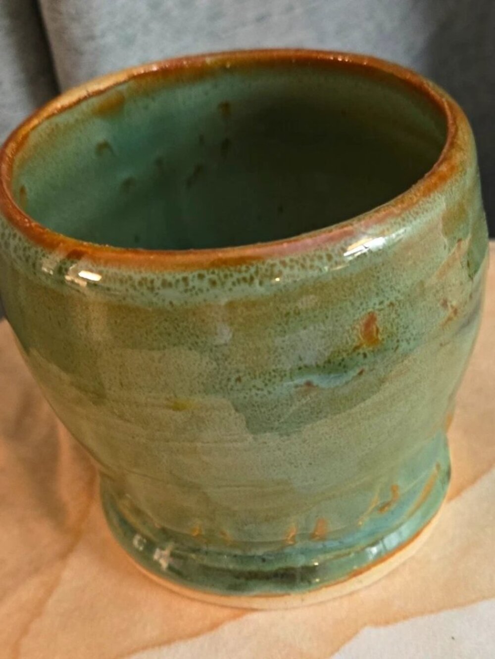 Studio Ceramic Pottery Mug Green Glossy Glaze Signed